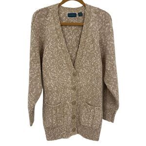 Carroll Reed Vintage Linen‎ Cotton Blend Cardigan Grandpa Sweater Tan Medium